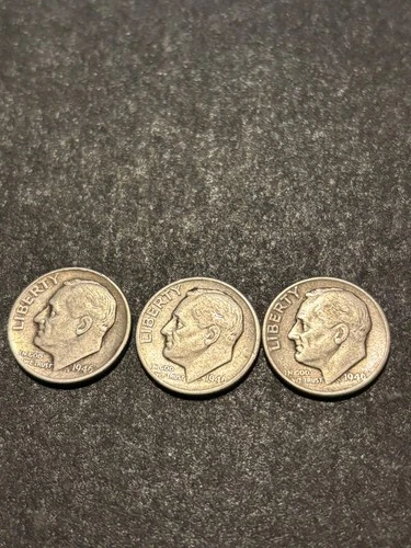 Three (3) 1946 NMM Roosevelt Dimes 1946 Good Cond 90% Silver (No Mint Mark)