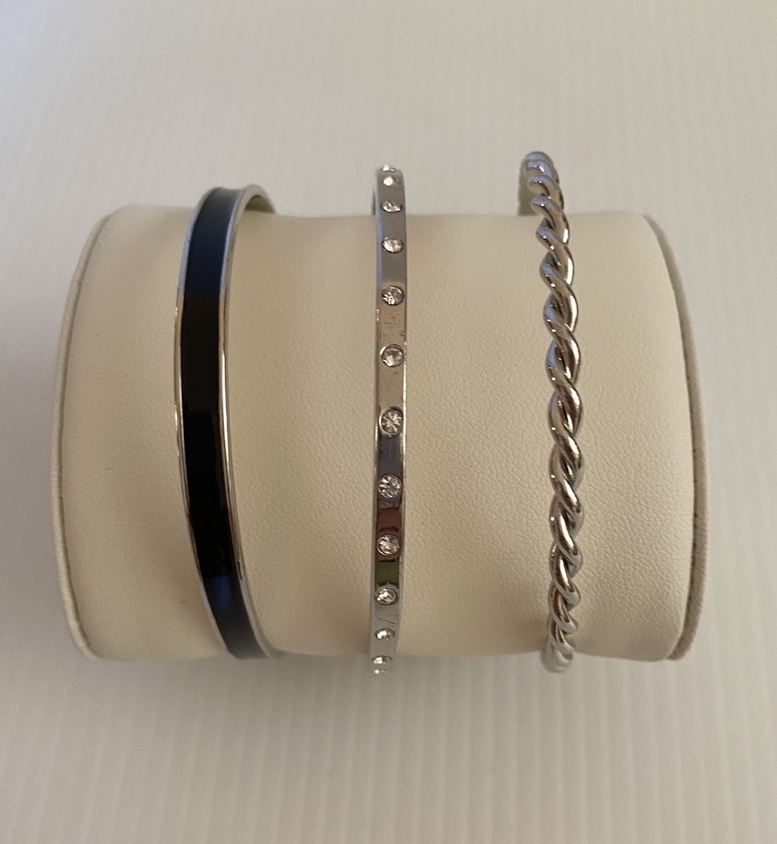 Silver-Tone Metal 3 Piece Stackable Bangle Bracel… - image 2