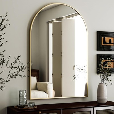 Arched Wall Mirror 24''x36''   Gold Metal Frame Vanity Mirrors for Bedroom, Ent...