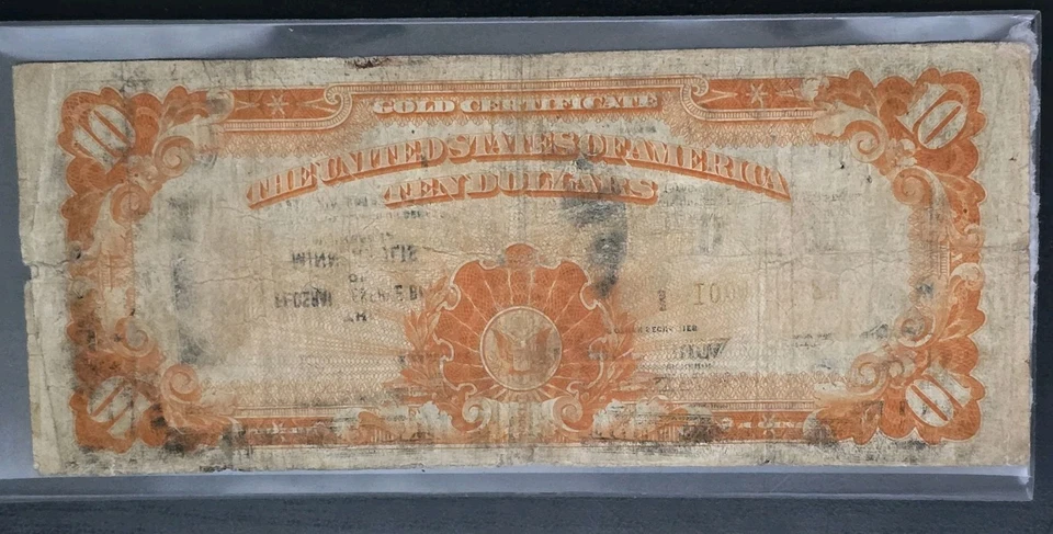 Rare 1922 $10 LARGE Size US Currency Ten Dollar GOLD CERTIFICATE  - Image 2 of 4