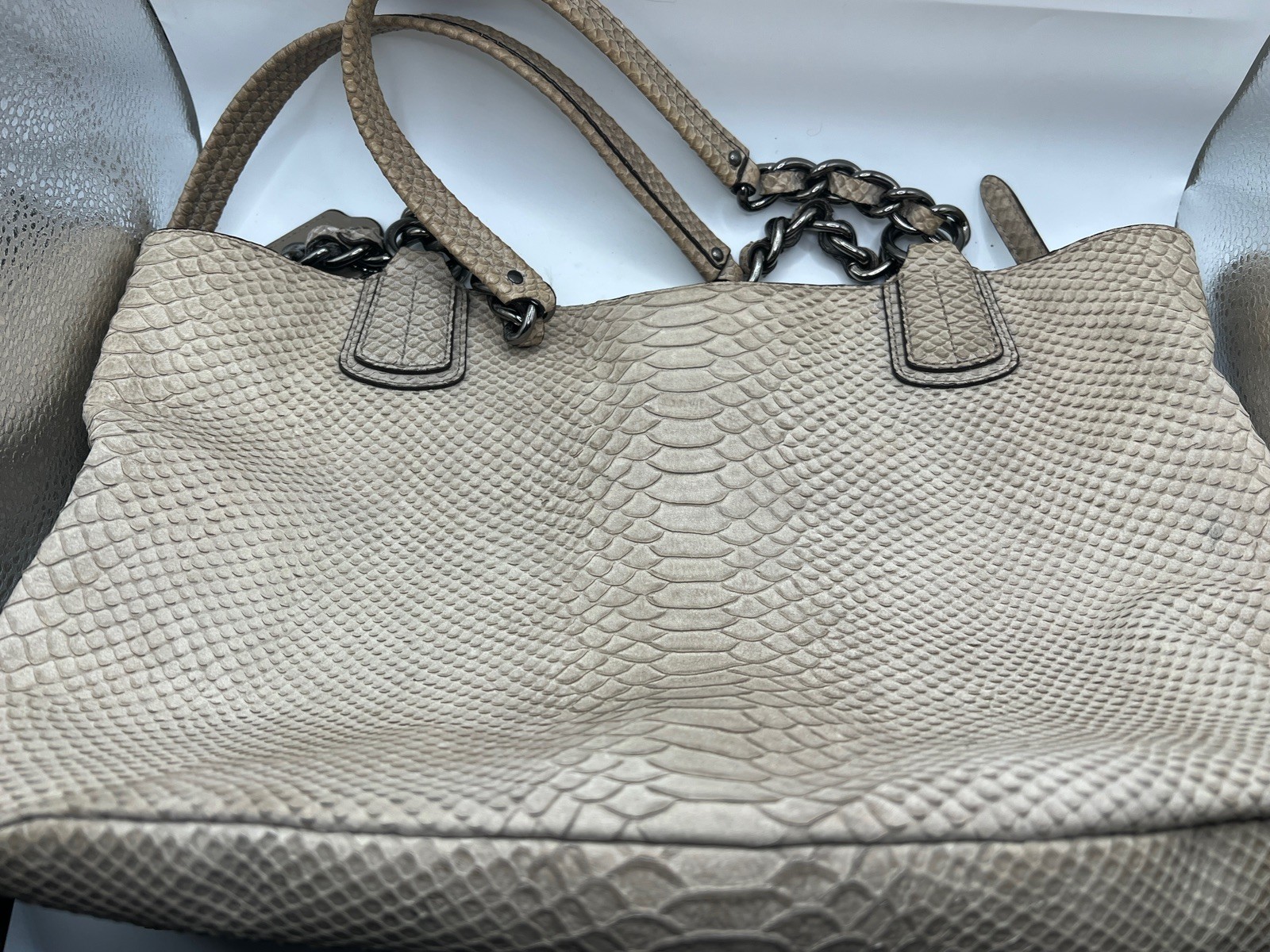 Coach shoulder Bag Embossed Python Leather Gunmet… - image 5