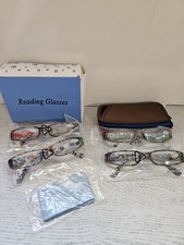 4 Fun Patterned Reading Glasses 2.25 NEW Each Different Design Soft Cases
