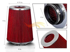 4 Inches 4" 102 mm Cold Air Intake Cone Truck Replacement Filter RED Mitsubishi