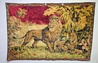 Vintage Large Velvet Tapestry Lion Family Cubs 70x47 Wall Hanging Italy Jungle