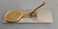 Vintage Brass Tennis Racket Paper Note Desk Clip Letter Holder Display
