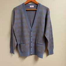 Tokyo Cross Mens Wool Blend Knit Plaid Cardigan Size L Academia Preppy Pockets
