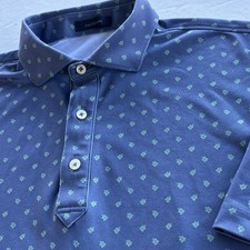 Turtleson Men  s Golf Polo Shirt Blue Microprint Pattern Short Sleeve Size M