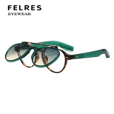 Oval  Flip Up Fashion Pilot Sunglasses Unisex Personality Driving Party Glasses 