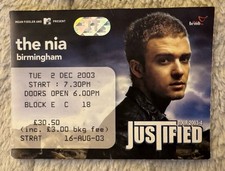 Rare Justin Timberlake Ticket Stub - Justified World Tour 2003 Birmingham