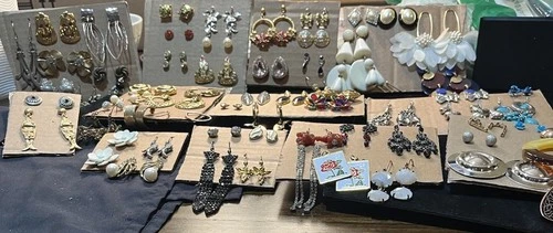 Vtg Earrings lot 67 Pairs Gold Silver Tone Mixed Metal material costume jewelry