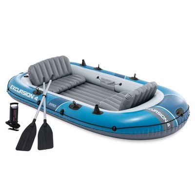 INTEX 66325EP Excursion 5 Inflatable Boat Set with 54'' Oars, Pump, & Rod Holders