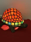 Vtg Tiffany Style Stained Glass and Bronze Turtle Lamp Night Light On/Off Switch