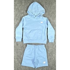 New Balance Boys Size 4 Light Blue Fleece Hoodie and Shorts 2pc Set NWT