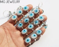 10 Pcs Lot Lab Created White Evil Eye Gemstone 925 Silver Plated Rings MFB835