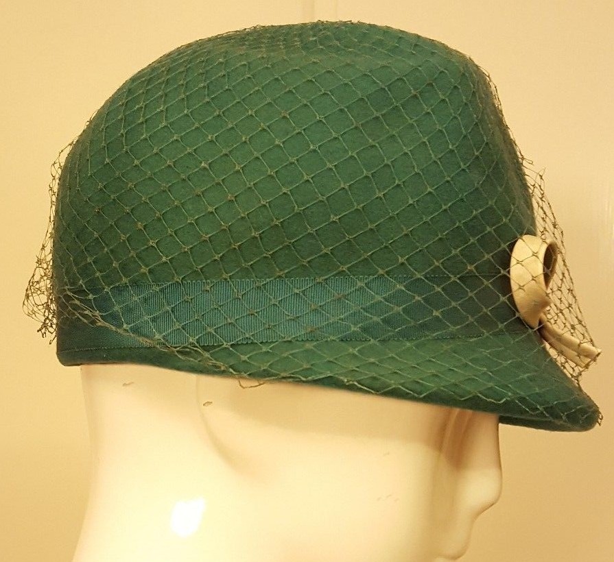 Glenover Henry Pollak, Cerulean, Wool, Cloche, Leather Bow, Hat (Sz 7) 1960s