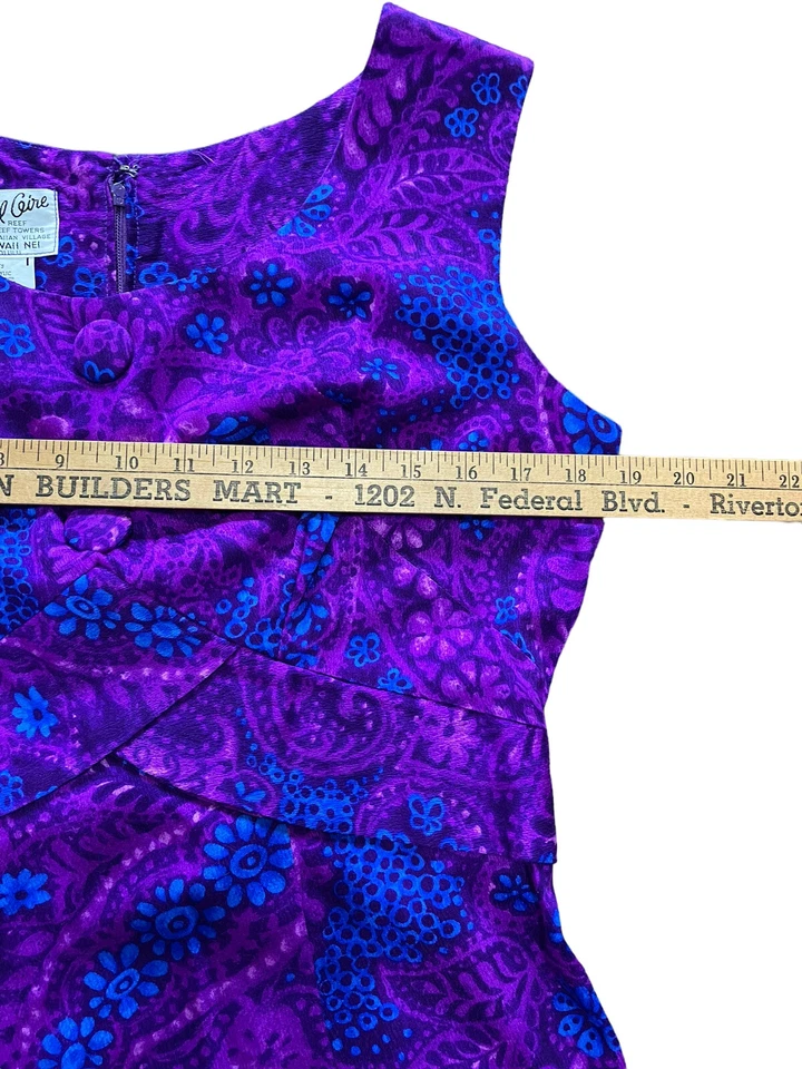 "Maxi Vestido Hawaiano Vintage Informal Aire Reef Hawaii Floral Paisley Púrpura 38""" Foto 3 de 4