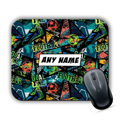Personalisierte Mausmatte FUSSBALLMUSTER beliebiger Name Gaming PC Mac Computer Geschenk