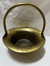 Coppercraft Guild-All Brass/Embossed Rings-8” Basket With Handle
