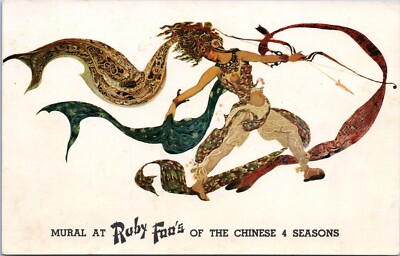 Mural at Ruby Foo's Chinese Restaurant, New York City - c1950s Chrome Postcard