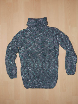 Girls sweater turtleneck knit purple-green-extra long-slim-warm size 170