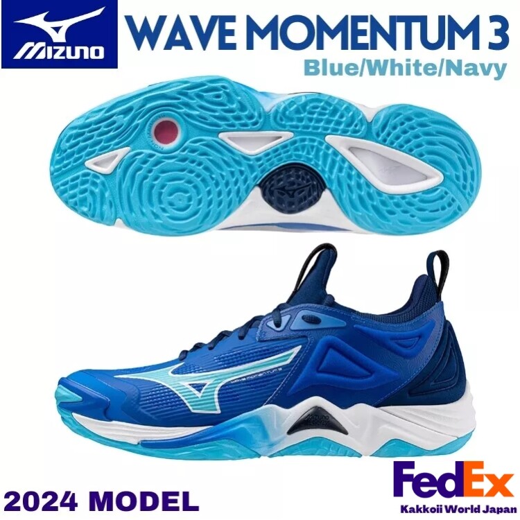 Zapatos de Voleibol Mizuno WAVE MOMENTUM 3 Azul/Blanco/Azul Marino V1GA231201 UNISEX 2024
