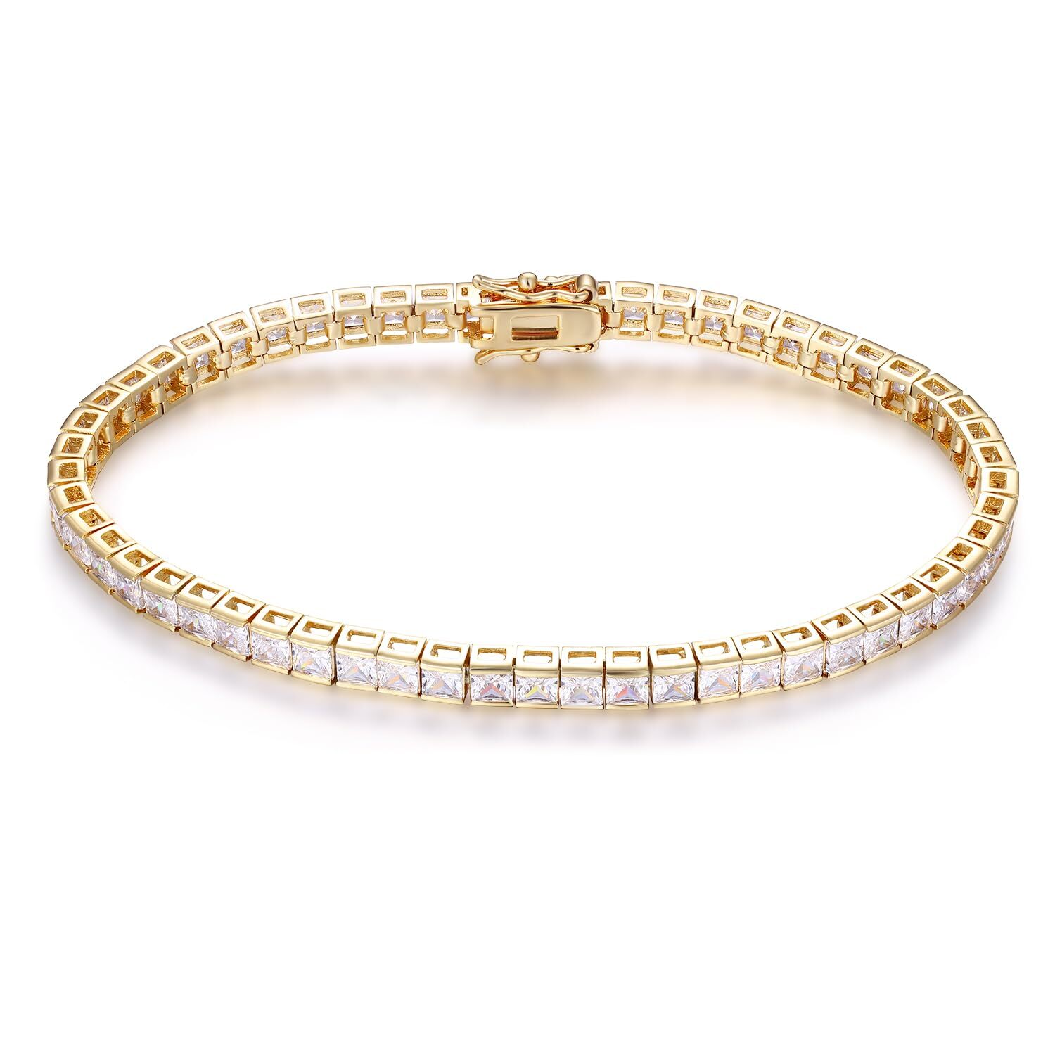 3.0 * 3.0mm Square Tennis Bracelet, 3.0mm Thin 18K Yellow Gold Plated Square Cub
