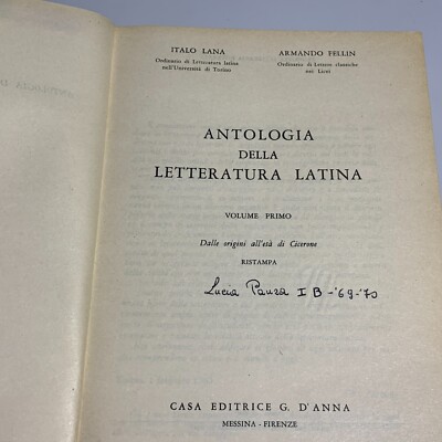 Antologia della letteratura latina di Lana e Bellin Volume Primo D'Anna