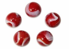 22mm Red Beard Glass Marble Shooters Pack of 5 Opaque Red w White Swirls