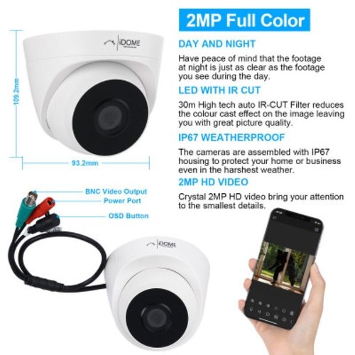IDOME CCTV HOME SECURITY DOME CAMERA 2MP 3.6M HD OUTDOOR IR NIGHT VISION 4 IN 1 - Picture 3 of 6
