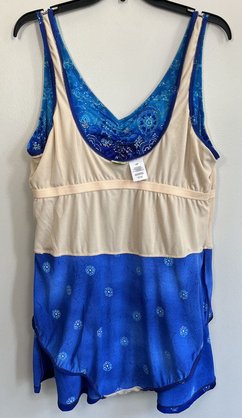 Islander Women Plus Size 22W Swimdress Jacquard Swimwear Lined Tummy