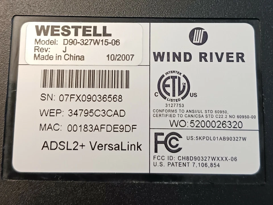 Westell VersaLink 327W 4-Port Wireless DSL Router A90-327W15-06 - Image 4 of 4
