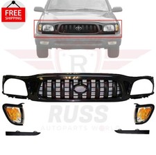 New Front Grille Black Filler Park Light 5pcs Bundle For 2001-2004 Toyota Tacoma