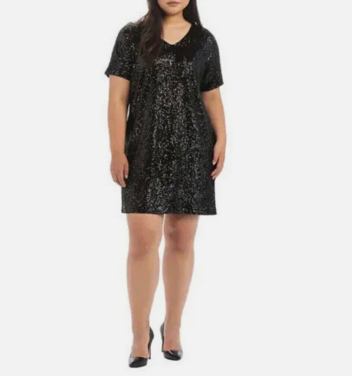 Hilary Radley Women's Sequin V-Neck Fully Lined Party Dress(BLACK, SMALL ) NWT