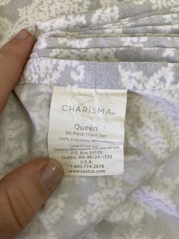 Charisma Queen Sheet 3pc Set Gray White Paisley - Fitted, Top, 1 Pillow Case - Image 2 of 4