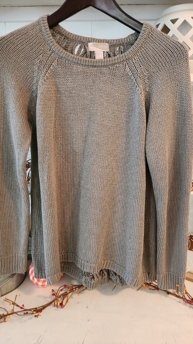 Cardigan Longline Forever 21 - Olive, Col Boutonné, Taille S (Neuf Sans étiquettes)