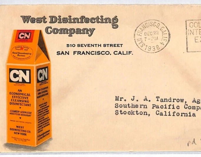 USA ILLUSTRATED ADVERT Cover 1938 *WEST DISINFECTING CO* California YV265 - Image 2 of 4