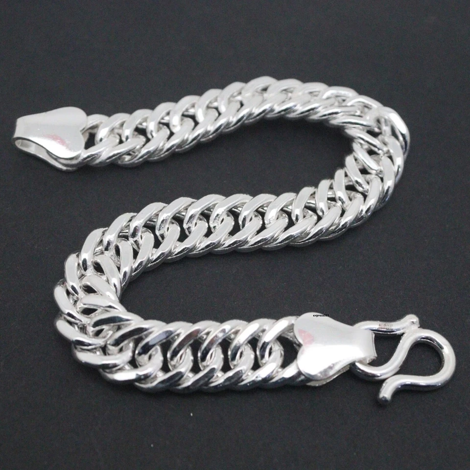 Pure 999 Fine Silver Chain Men 11mm Smooth Cuban Curb Link Bracelet 47.7g/8.2in - Image 2 of 4