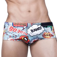 Men's Elastic Quick Dry Swimming Trunks Cartoon Fun Printed Men's Beach Shorts