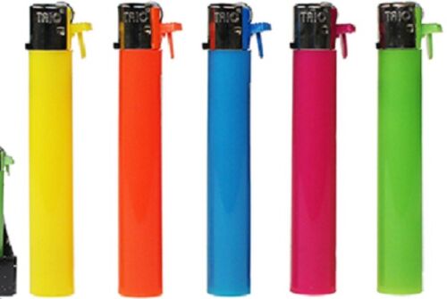 Trio-Y03C-slimline-gas-refillable-normal-flame-lighters-assorted-colours