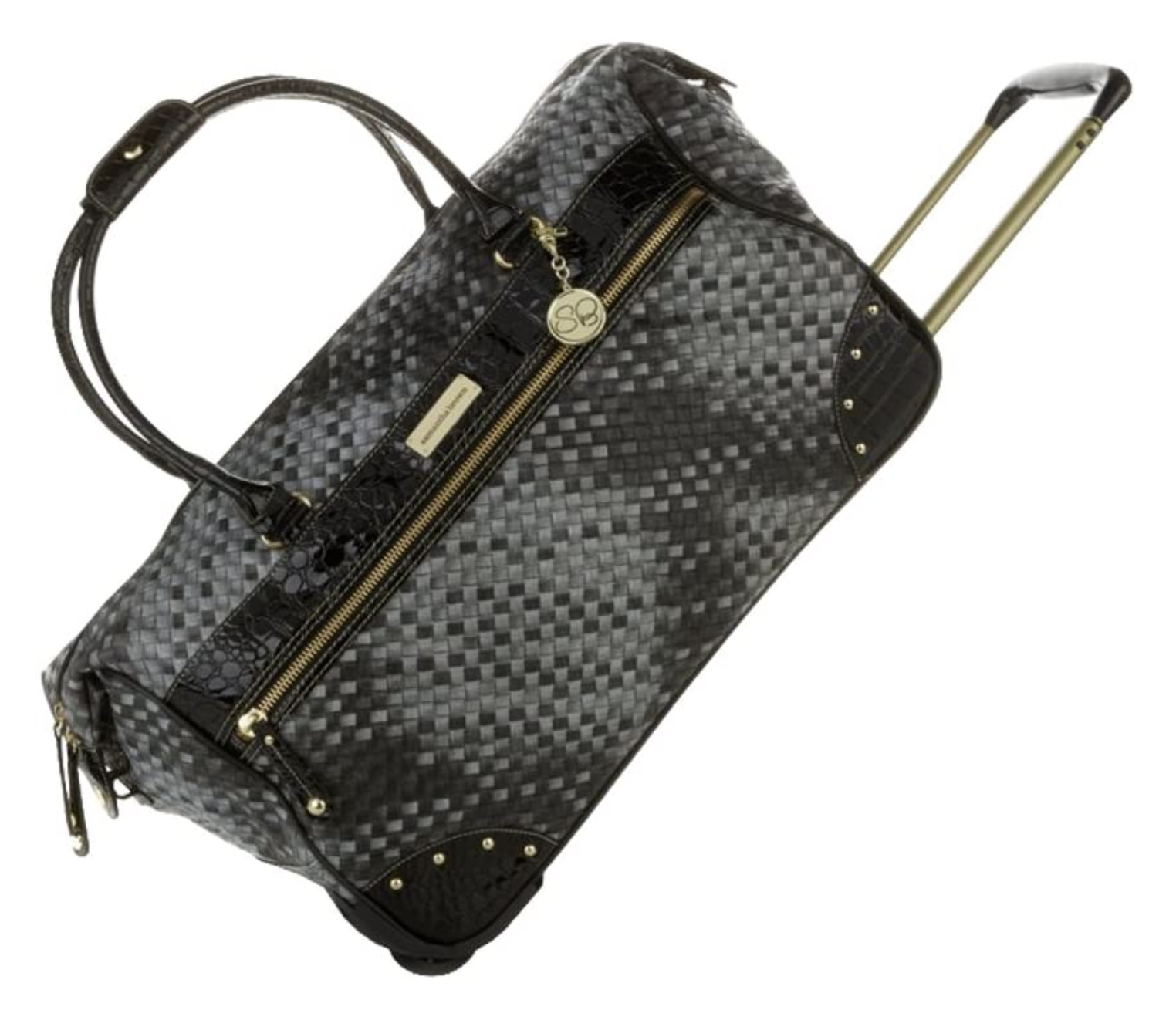 NEW SAMANTHA BROWN ROLLING EMBOSSED WHEELED WEEKENDER BASKETWEAVE BLACK GREY eBay