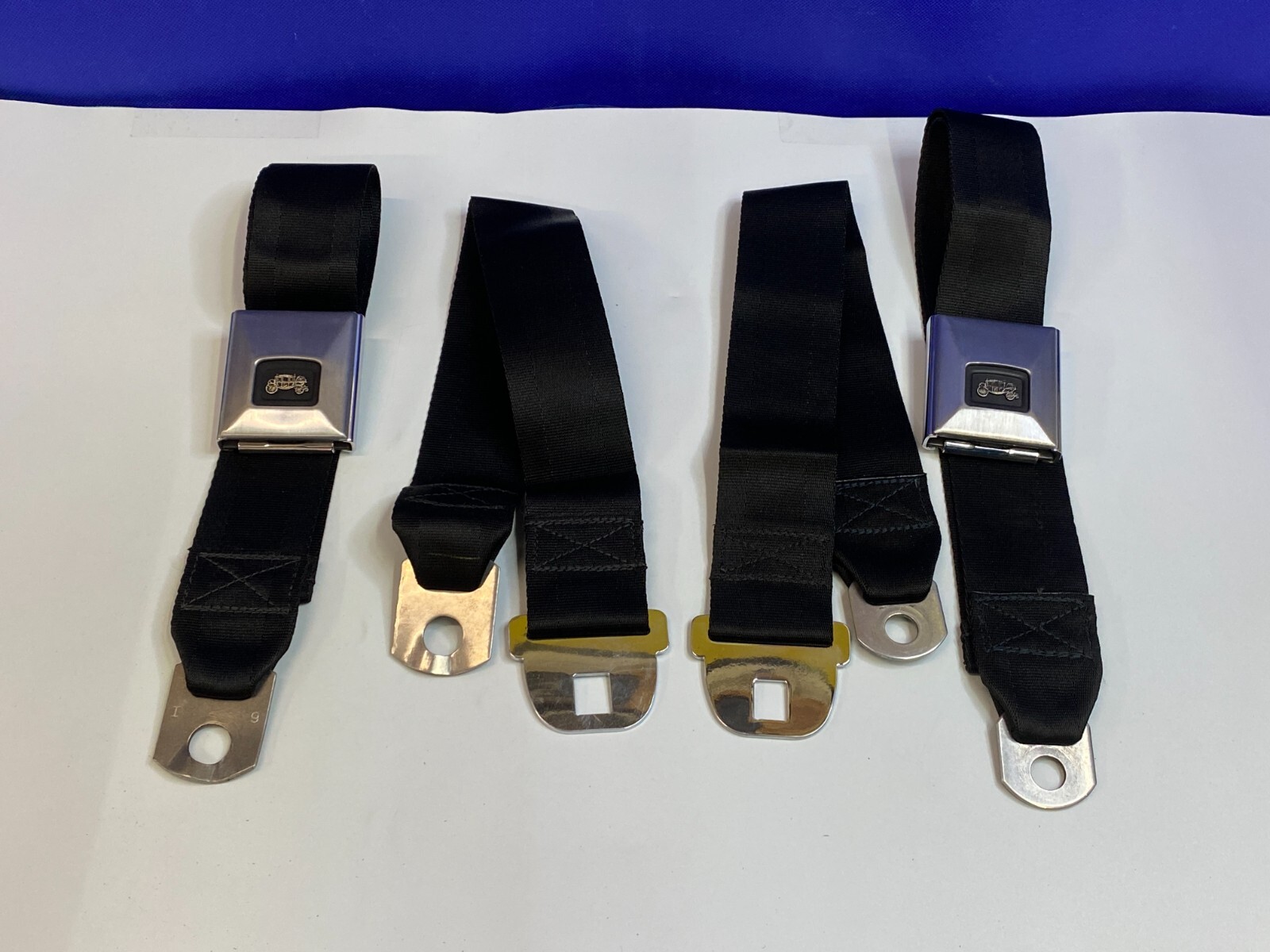 AFTERMARKET 1968-72 GM LARGE DELUXE LAP SEAT BELT SET W/ BRUSHED STAINLESS STEEL