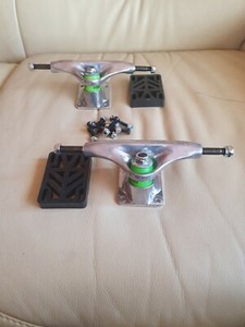 Pair of Powell Mini Logo Skateboard Trucks Risers Bolts 7.63" Powell Skate One .