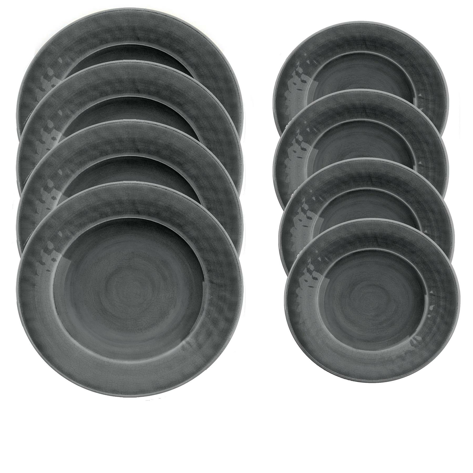 Grey Crackle Glaze 8Pc Melamine Plates Set - 4 Dinner Plates & 4 Side Plates