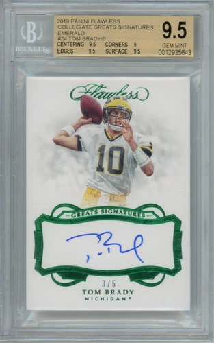 2019 Flawless Collegiate Tom Brady Greats Signatures Auto /5 Emerald BGS 9.5