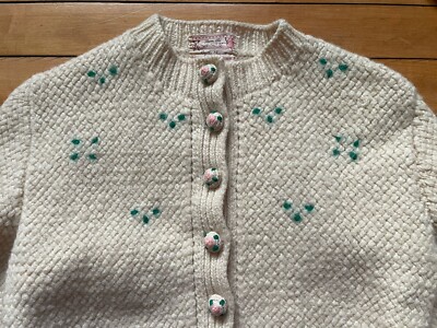 VTG 50s Hand-knit Folk Cropped Cardigan Jacket Sweater Austrian Trachten Crochet