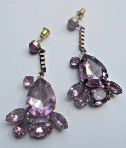 Boucles D'oreilles Percées Vintage Or émail Rouge - Modèle Tombant 5153 - Occasion Parfait état