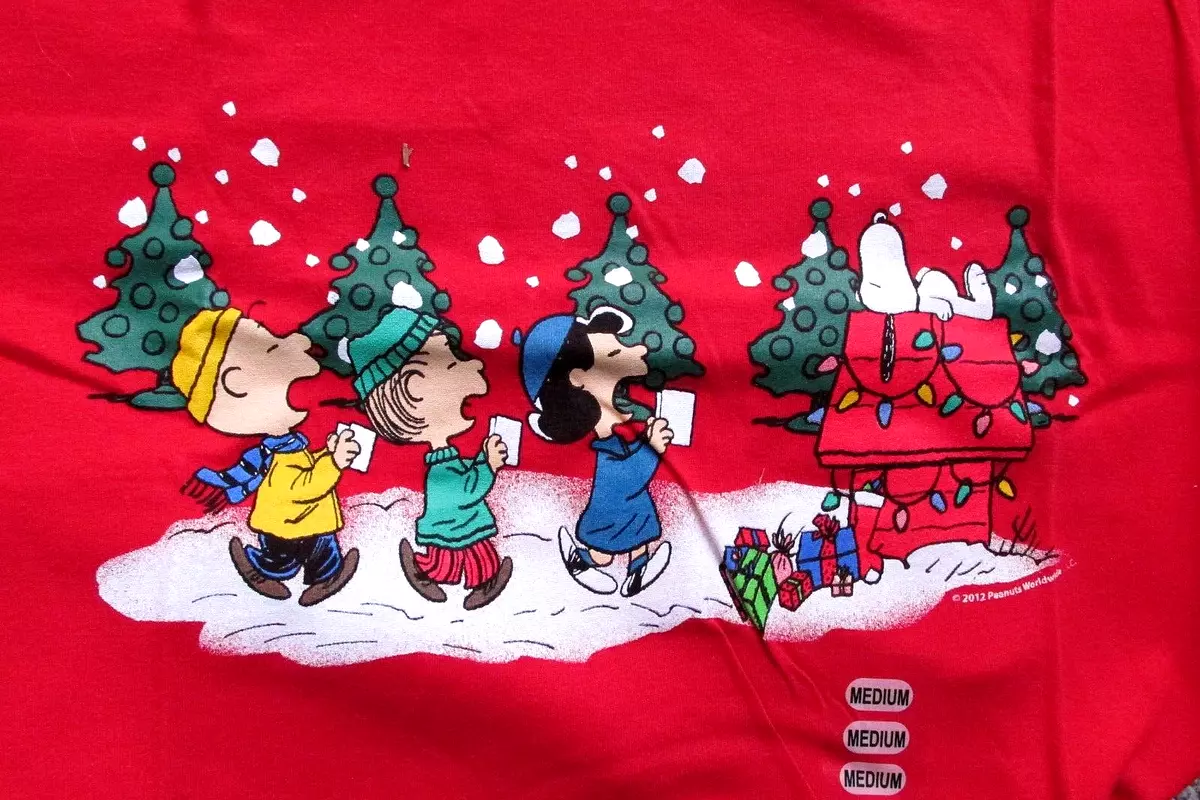 Charlie Shirt eBay Red Christmas Brown | Gang Snoopy Peanuts T Medium Caroling