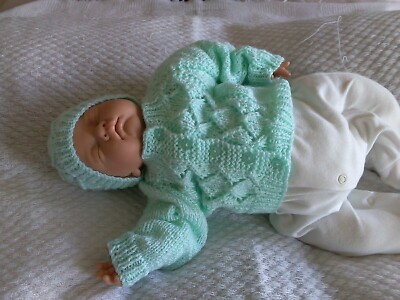 Neu.Handgestrickt. Baby Mädchen/Jungen Strickjacke & Mütze. 0-3 Monate Türkis 