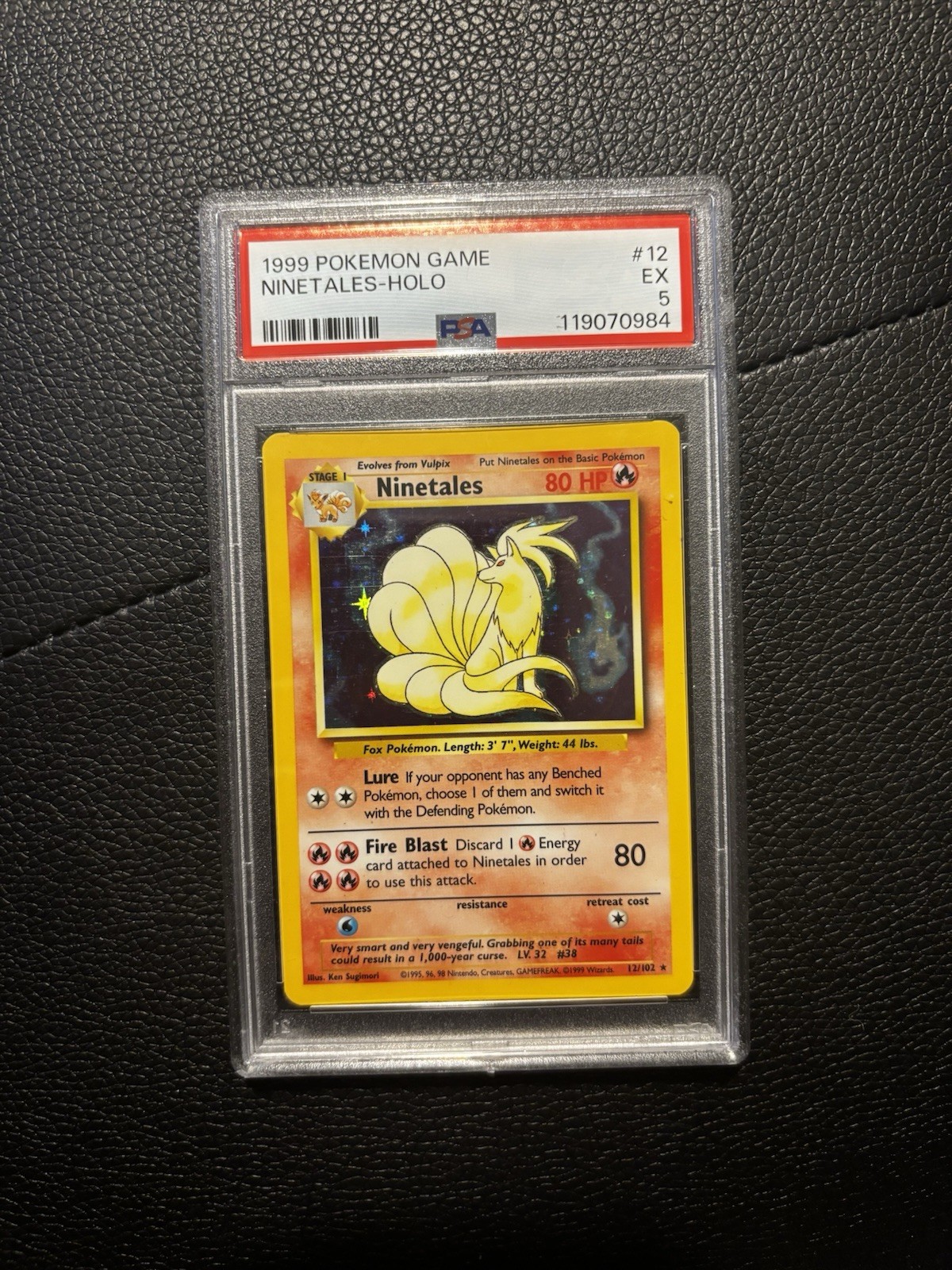 1999 Holo Rare Shadowless Ninetales 12/102 Base Set Pokémon Card TCG PSA 5