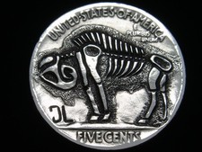 1937-P   HOBO NICKEL buffalo nickel - handmade INDIAN SKULL & BUFFALO SKELETON